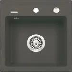 DEANTE 1-dubens granitinė kriauklė su nusausintuvu, juoda (Nero), 780x440 mm, įstatoma, 2 čiaupo angos, perpildymas, komplekte atliekų rinkinys ir sifonas