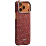 PITAKA Ultra-Slim Monogram MagSafe Case, skirta Apple iPhone 17 Pro, Gold Red