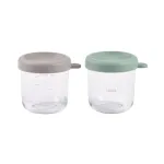 BEABA Stiklinių indelių rinkinys su dangteliais 2 x 250 ml Sage Green/Gazelle