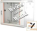 IT-BUDGET 19 inch Tinklo spintelė SWA - 9U - 570x450 mm - Stiklinės durelės - Nuimami &scaron;onai - Sieninis ir grindų montavimas - Priedų rinkinys - Pure White 90ITB19WS9645GW