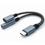 Adapteris 2w1 USB-C į USB-C ir 3,5 mm lizdas PD 15W