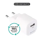 eSTUFF ES637001-BULK sieninis įkroviklis i&scaron;maniesiems telefonams ir plan&scaron;etėms, baltas, AC 100&ndash;240V, USB-A + USB-C, 5V
