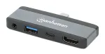 Manhattan 190404 USB-C PD į HDMI 4 viename mobilioji doko stotis, USB 3.2 Gen 2, 10 Gbit/s, 4K, 100 W PD, pilka