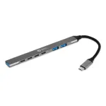USB-C Hub 7-in-1 BakkerElkhuizen BNECHUB3A4C &mdash; 7 prievadai (USB 3.2 Gen1 A, USB 3.2 Gen1 C, USB 2.0), aliumininis korpusas, pilka/juoda