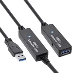 InLine USB3.2 Gen.1 aktyvus kartotinis kabelis, A tipo ki&scaron;tukas / lizdas, juodas, 20 m