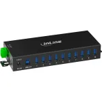 InLine 35396C 10 prievadų USB 3.2 Gen 1 pramoninis &scaron;akotuvas, 10x USB-A 5 Gb/s, USB-B, aliuminis, DIN bėgelis, su maitinimo adapteriu, juodas