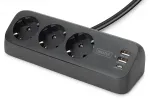 DIGITUS 3-jų lizdų ilginimo blokas su 2&times;USB-A ir 1&times;USB-C, 3 AC lizdai (E/F tipas), 1,5 m laidas, juodas