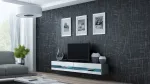 TV stovas Cama Meble VIGO NEW 30/140/40 &mdash; 1400&times;400&times;300 mm, pilkas vir&scaron;us, pilkas rėmas, balti blizgūs fasadai