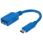 Manhattan USB-C į USB-A laidas, 15 cm, Vyri&scaron;kas į Moteri&scaron;ką, 5 Gbps (USB 3.2 Gen1 / USB 3.0), 3A (greitas įkrovimas), SuperSpeed USB, Mėlynas, Viso gyvenimo garantija