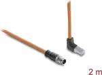 Delock M12 X-coded 8 kontaktų tiesus ki&scaron;tukas &ndash; RJ45 ki&scaron;tukas kampu į vir&scaron;ų S/FTP ekranuotas Cat.6A komutacinis kabelis, 2 m, oranžinis