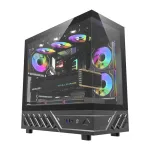 DarkFlash DS950 ATX kompiuterio korpusas, 270&deg; panoraminis vaizdas, USB-C 3.2 Gen 2, 6 ventiliatoriai, juodas