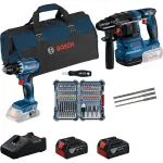 Bosch 18V Professional rinkinys: perforatorius GBH 18V-22 + gręžtuvas-suktuvas GSR 18V-45 (mėlyna/juoda, 2x Li-Ion 4.0Ah akumuliatoriai, grąžtas, antgalių rinkinys, įrankių krep&scaron;ys) (0615V0003D)