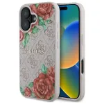 Guess GUHMP16SP4ROPEMCP Kietasis dėklas, skirtas Apple iPhone 16 6,1 colio, rožinis, gėlių ra&scaron;tas, MagSafe