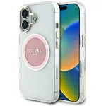 Guess IML Metal Colored Circle Classic Logo MagSafe Dėklas, skirtas iPhone 16 (rožinis)
