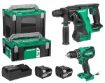 Hikoki akumuliatorinis suktuvas ir plaktukinis grąžtas rinkinys 18V DS18DBS+DH18DBL su 2x5Ah baterijomis