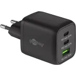 USB-C greitas įkroviklis Nano, PD, GaN, 65 W, USB-C pintas laidas (juodas, 1x USB-A, 2x USB-C PD, Quick Charge 3.0, 1 m laidas)