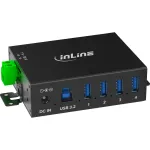 InLine 35396A 4 prievadų USB 3.2 Gen 1 pramoninis &scaron;akotuvas, 4x USB-A 5 Gb/s, USB-B, aliuminis, DIN bėgelis, su maitinimo adapteriu, juodas