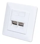 Intellinet 2 prievadų Cat6 10G ekranuota RJ45 sieninė plok&scaron;tė su dangteliu, STP, signalinė balta RAL9003