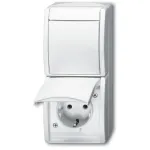 Ki&scaron;tukinis lizdas su jungikliu Busch-Jaeger 2601/6/20 EW-54 CEE 7/3 2P+E 16A 250V IP44 Baltas