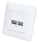 Intellinet 2-Port Cat6a 10G Ekranuota RJ45 Sieninė Jungtis su Plok&scaron;čiu Montavimu ir Rozete, STP, Signal White RAL9003