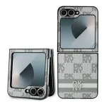DKNY DKHCZF6PCPTSSE Smėlio spalvos languoto ra&scaron;to ir dryžių dėklas Samsung Galaxy Z Flip6 F741 / Z Flip7 FE