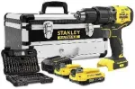 STANLEY V20 18V belaidis gręžtuvas-suktuvas su 2x2,0Ah akumuliatoriais ir 50 dalių priedų rinkiniu