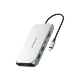 ORICO XCR 12-in-1 USB-C dokavimo stotelė, 2x USB-A 3.1, 1x USB-A 2.0, 1x USB-C PD 100W, 1x USB-C 3.1, 2x HDMI 2.0 4K 60Hz, 1x DisplayPort 1.4 4K 60Hz, SD/microSD 3.0, RJ45 Gigabit Ethernet, 3.5mm Audio CTIA, sidabrinė