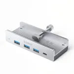 ORICO MH4PC USB-C Hub Clamp-Mounted, 3x USB-A 3.0 + 1x USB-C 3.0, sidabrinis