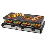 Clatronic RG 3757 raclette grilis, stačiakampis, briaunuota grilio plok&scaron;tė 42x21 cm, 8 raclette keptuvės, 1400 W, nerūdijantis plienas/plastikas 263946