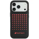 Audi Sport sintetinės odos MagSafe dėklas, skirtas iPhone 18 Pro / 17 Pro, juodas