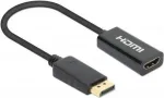 Manhattan DisplayPort 1.2 į HDMI aktyvus adapteris, 4K@60Hz, 15cm, vyri&scaron;kas į moteri&scaron;ką, DP su fiksatoriumi, juodas, ne dvikryptis, trejų metų garantija