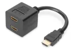 DIGITUS HDMI Y-splitter kabelis, tipas A - 2x tipas A M/F, 20cm, pasyvus, Full HD, auksuotas, juodas