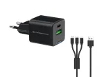 Conceptronic 2 prievadų 33W GaN USB PD įkroviklis su 3-in-1 įkrovimo kabeliu, USB-C x 1, USB-A x 1, QC 3.0, PPS