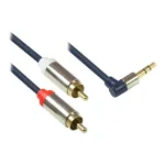 Audio Anschlusskabel High-Quality 3,5mm, Klinkenstecker rechts abgew. an 2x RCA Stecker, Vollmetallgeh&auml;use, dunkelblau, 2m, Good Connections (GC-M0065