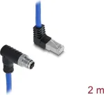 Delock M12 kabelis X-coded 8 pin male kampu žemyn į RJ45 male kampu auk&scaron;tyn S/FTP ekranuotas 2 m mėlynas (81012)