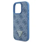 Guess GUHCP16LP4TDSCPB iPhone 16 Pro 6,3 inch Mėlynas Odinis Kietas Dėklas su Metaliniu Logotipu, Kalnų Kri&scaron;tolais ir Kryžminiu Dirželiu