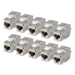 StarTech.com Shielded Cat6a Keystone Jack Module, 10-Pack RJ45 Ethernet Coupler, STP Cat6a Wall Jack, 180 Degree, Tool-less, Flat, Silver