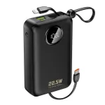 DUDAO K14+ 20000mAh 22,5W Power Bank su įmontuotais Lightning ir USB-C laidais - juoda
