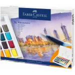 Faber-Castell Creative Studio akvarelės dažų rinkinys, 36 spalvų kietose tabletėse su teptuku ir kempinėle, mai&scaron;ymo paletė dangtelyje, studentų kokybės, skaidrūs, papildomi, ne&scaron;iojamas plastikinis dėklas