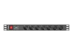 Lanberg PDU-07F-0200-IEC-BK 1U 10A 2m 7x Schuko lizdų maitinimo skirstytuvas (PDU) 19 inch