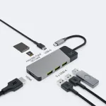 USB Type-C stotelė Green Cell HUBGC01 &mdash; 7 prievadai: 3&times;USB-A 3.2 Gen 1, 1&times;USB-C 3.2 Gen 1, HDMI, microSD+SD kortelių skaitytuvas &mdash; sidabrinė