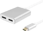 helos 288383 Premium USB-C &scaron;akotuvas, USB 3.1 Type-C &ndash; 2x DisplayPort 1.2, 4K 60 Hz, aliuminis, sidabrinės spalvos
