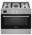 Laisvai pastatoma viryklė Ravanson KWGE-K90A Cheff Modern &mdash; 90 cm, dujinė 5 degiklių kaitlentė su 3000 W wok degikliu, elektrinė orkaitė 110 L, sidabrinė