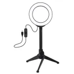 LED žiedinė &scaron;viesa 12cm su staliniu trikoju iki 21,8cm, USB