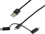 USB laidas ShiverPeaks BS14-50068 1 m USB A / USB C + Micro-USB B + Lightning juodas