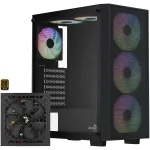 Aerocool B509A Flow-G-BK-v1 Mid Tower PC Case with 650W Power Supply, Tempered Glass, Black