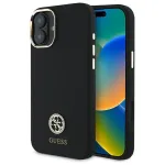 Guess GUHCP16SM4DGPK iPhone 16 6,1 inch juodas kietas silikoninis dėklas su logotipu ir kalnų kri&scaron;tolais (Strass) 4G