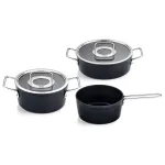 Fissler Adamant puodų komplektas, 3 dalys: 20 cm puodas, 24 cm tro&scaron;kintuvas ir 18 cm kau&scaron;elis, su stikliniais dangčiais (156-115-03-000/0)
