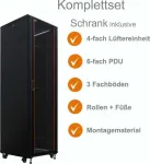IT-BUDGET 19 inch Tinklo spintos SRK komplektas, 38U, 600x600 mm, stiklinės priekinės durys, vientisos galinės durys, 4 aktyvūs ventiliatoriai, PDU, lentynos, surinkta, juoda 99ITB19SRK3866GSM
