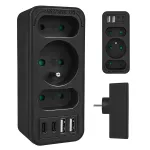 Maitinimo skirstytuvas MACLEAN MCE248 F/B &ndash; 3 AC lizdai (1x16A, 2x6A) ir 4 USB prievadai (2xUSB‑A, 2xUSB‑C PD 20W), EU ki&scaron;tukas, juodas